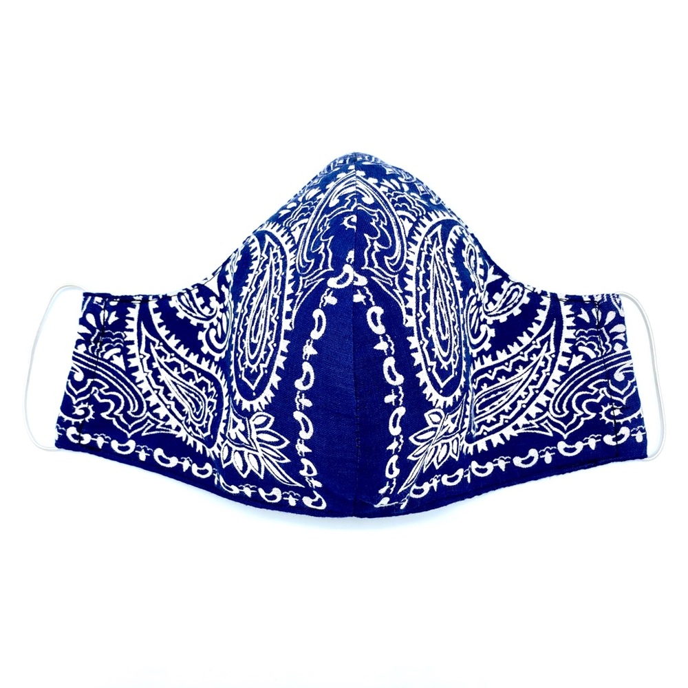 Bandanna Ear-loop Face Mask Blue/Wht - Picture 7 of 8